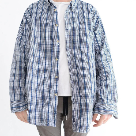 Vintage Cherokee Blue White Brown Checker Thick 100% Cotton Button Up Shirt - Picture 2 of 13